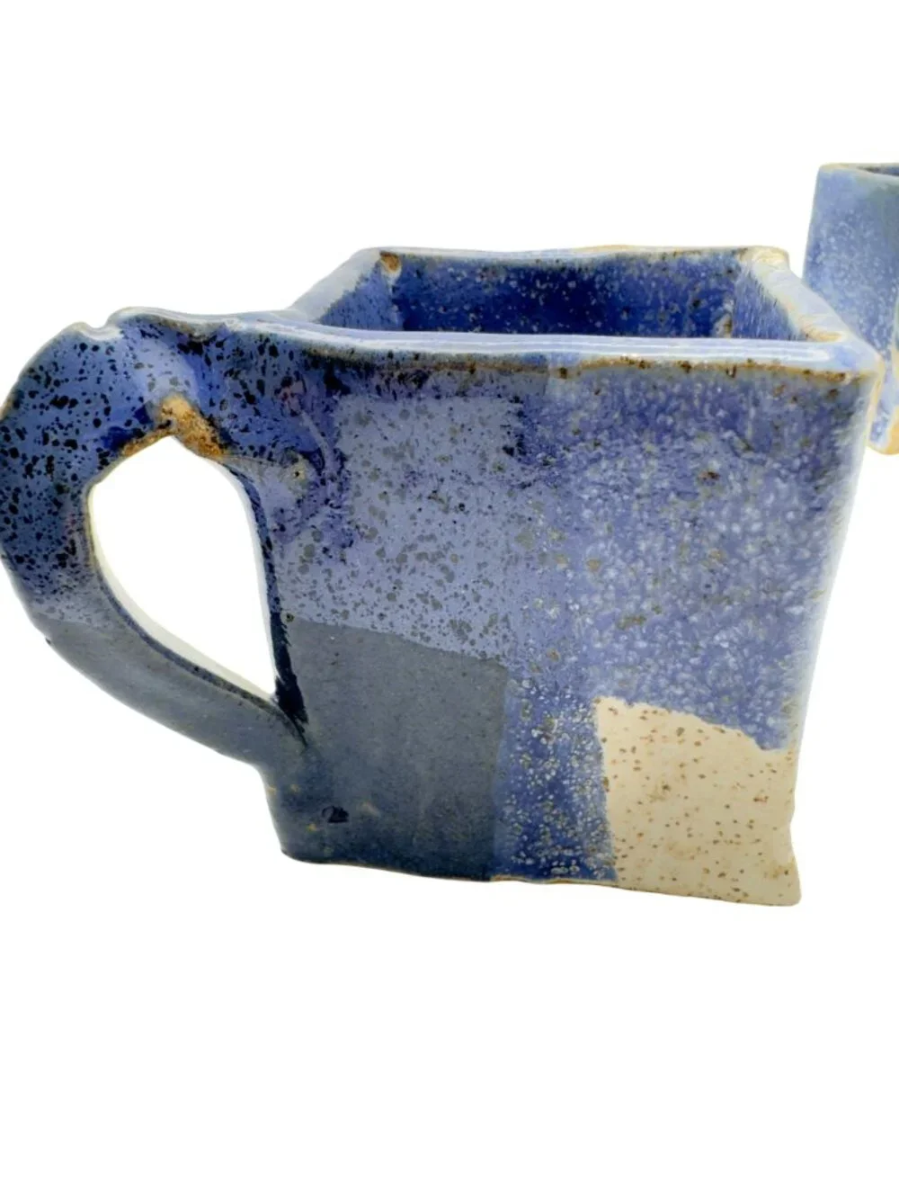 Studio-Made Blue White Pottery Creamer Sugar Ceramic Handcrafted Glaze Signed 3